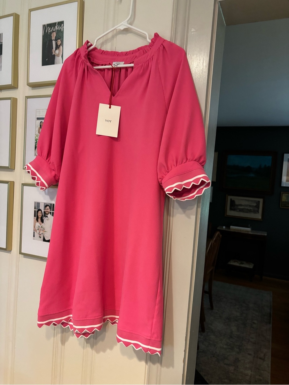 VOY Pink Ruffle-Trim Shift Dress